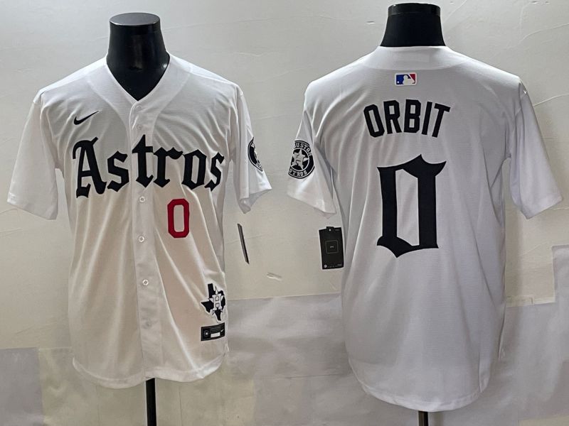 Men 2025 Houston Astros 0 Orbit White Five generations Joint Name Nike MLB Jersey style 1